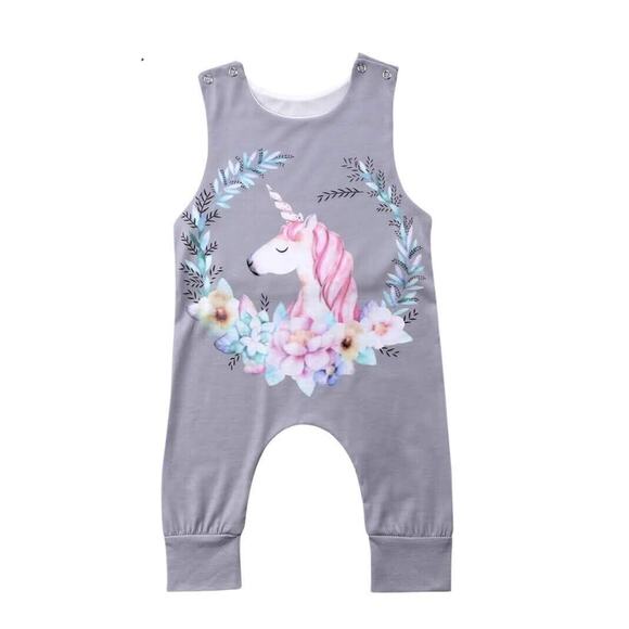Baby Girl Romper Unicorn Floral Jumpsuit Outfits Sleeveless Boho 9-12 Months - Picture 1 of 6